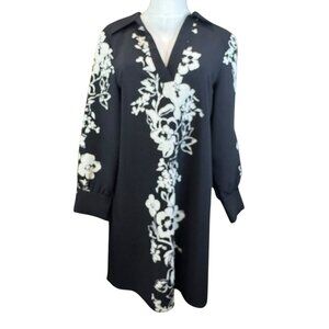 NWT ZARA Black Floral Shift Dress Size S Long Sleeve Tunic Mini